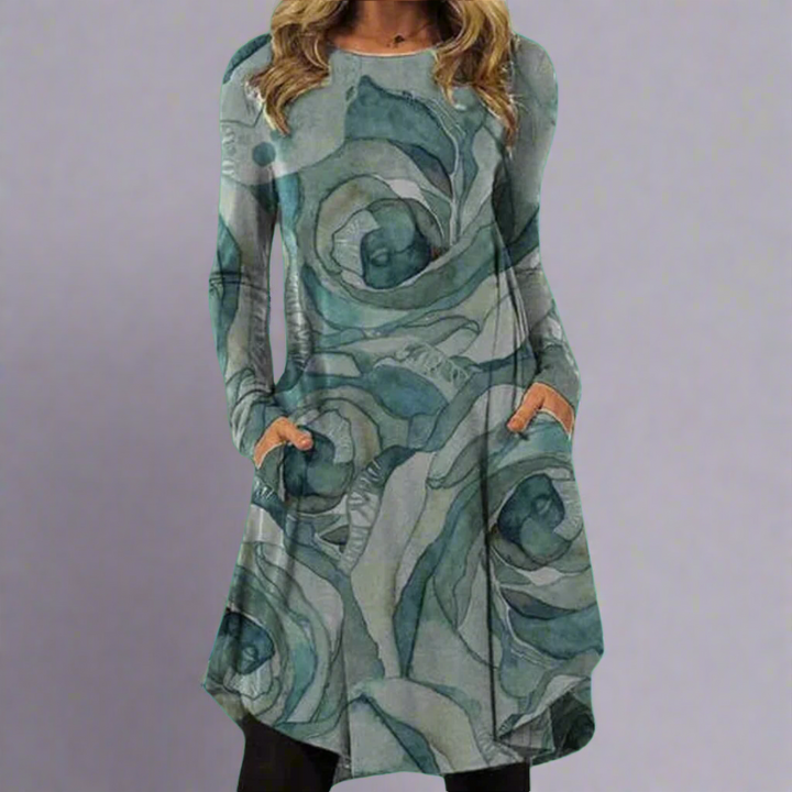 Ysolde | Fashionable dress with printed waistband made of premium fabric