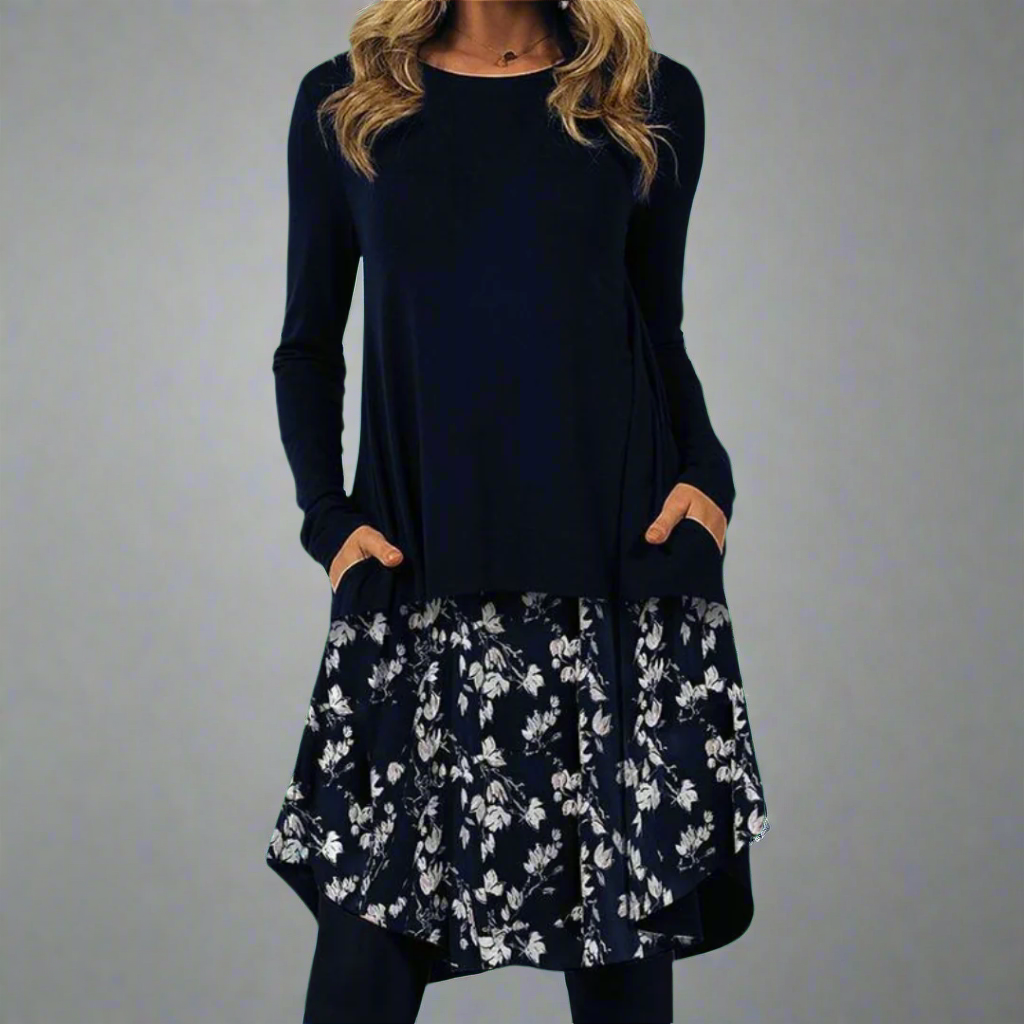 Ysolde | Fashionable dress with printed waistband made of premium fabric