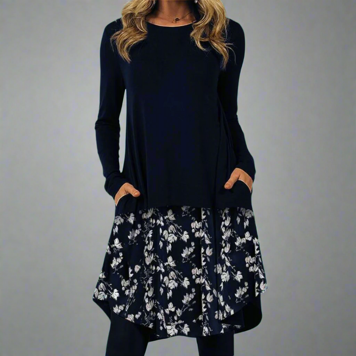 Ysolde | Fashionable dress with printed waistband made of premium fabric