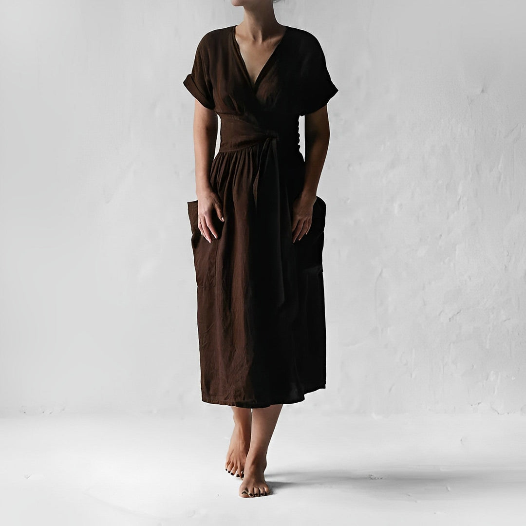 Ilse™ | Elegant Midi Dress with Belt & Side Pockets