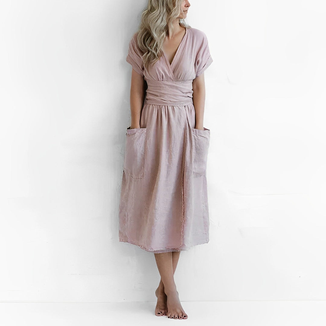 Ilse™ | Elegant Midi Dress with Belt & Side Pockets
