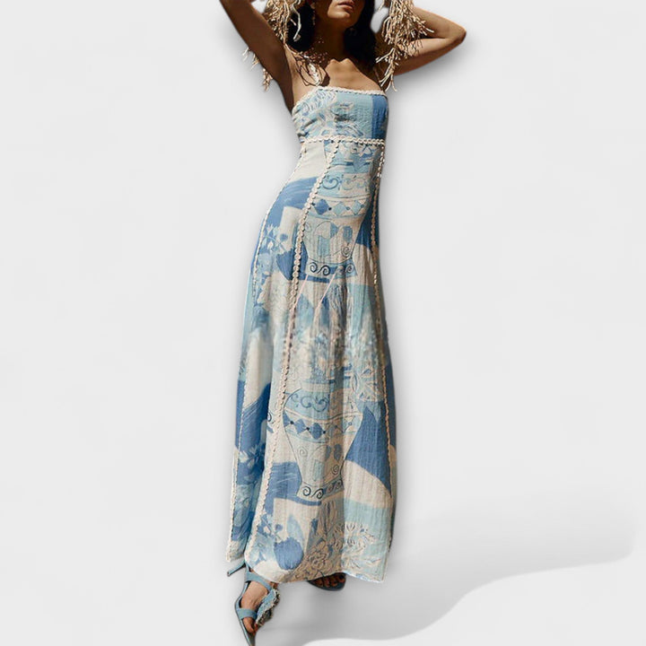 Teresa – Ric Rac Trim Linen Flared Maxi Dress