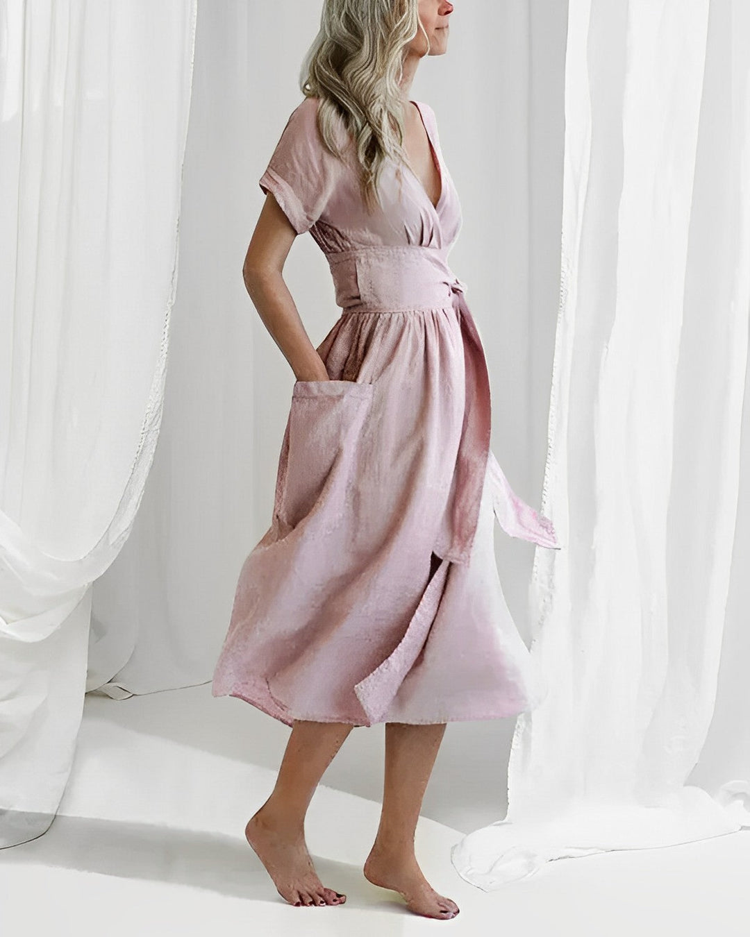 Ilse™ | Elegant Midi Dress with Belt & Side Pockets