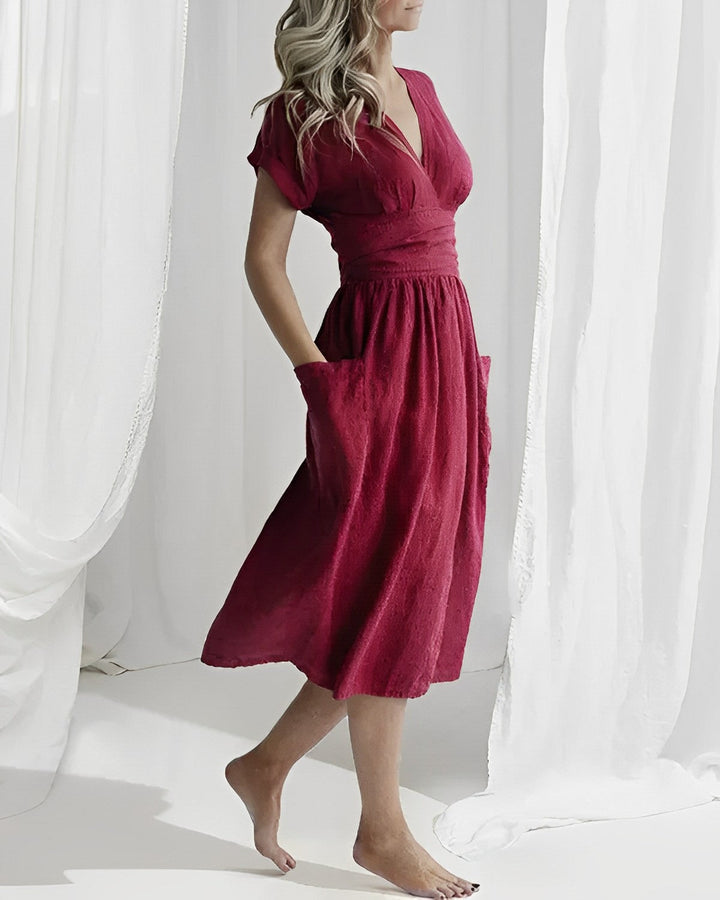 Ilse™ | Elegant Midi Dress with Belt & Side Pockets