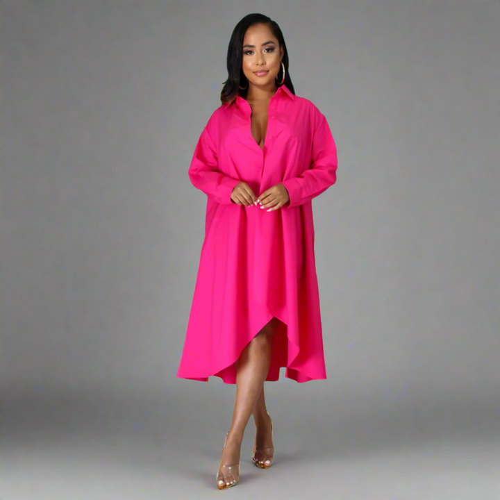 Gisberta | Elegant shirt dress with flowing premium fabric for stylish autumn days