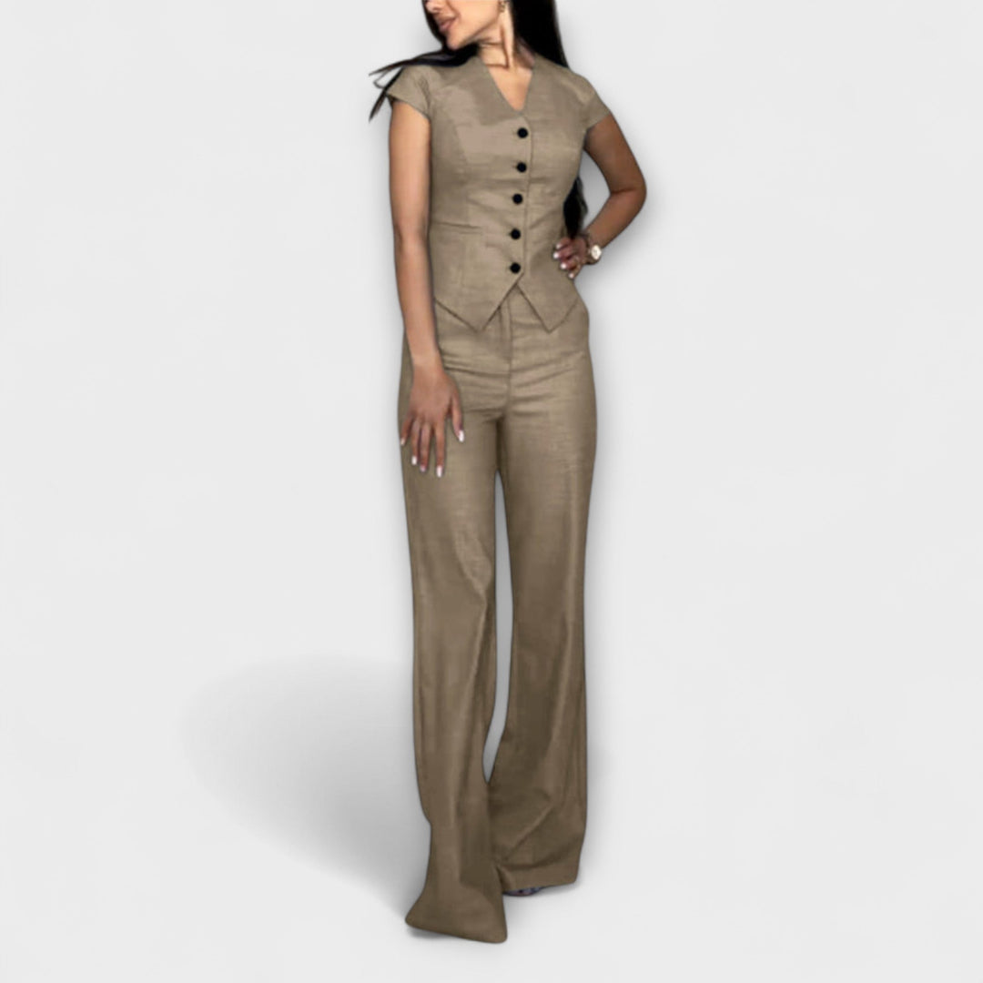 Ivy – Chic V-Neck Top & Trouser Set
