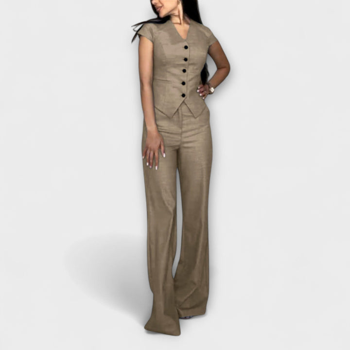 Ivy – Chic V-Neck Top & Trouser Set