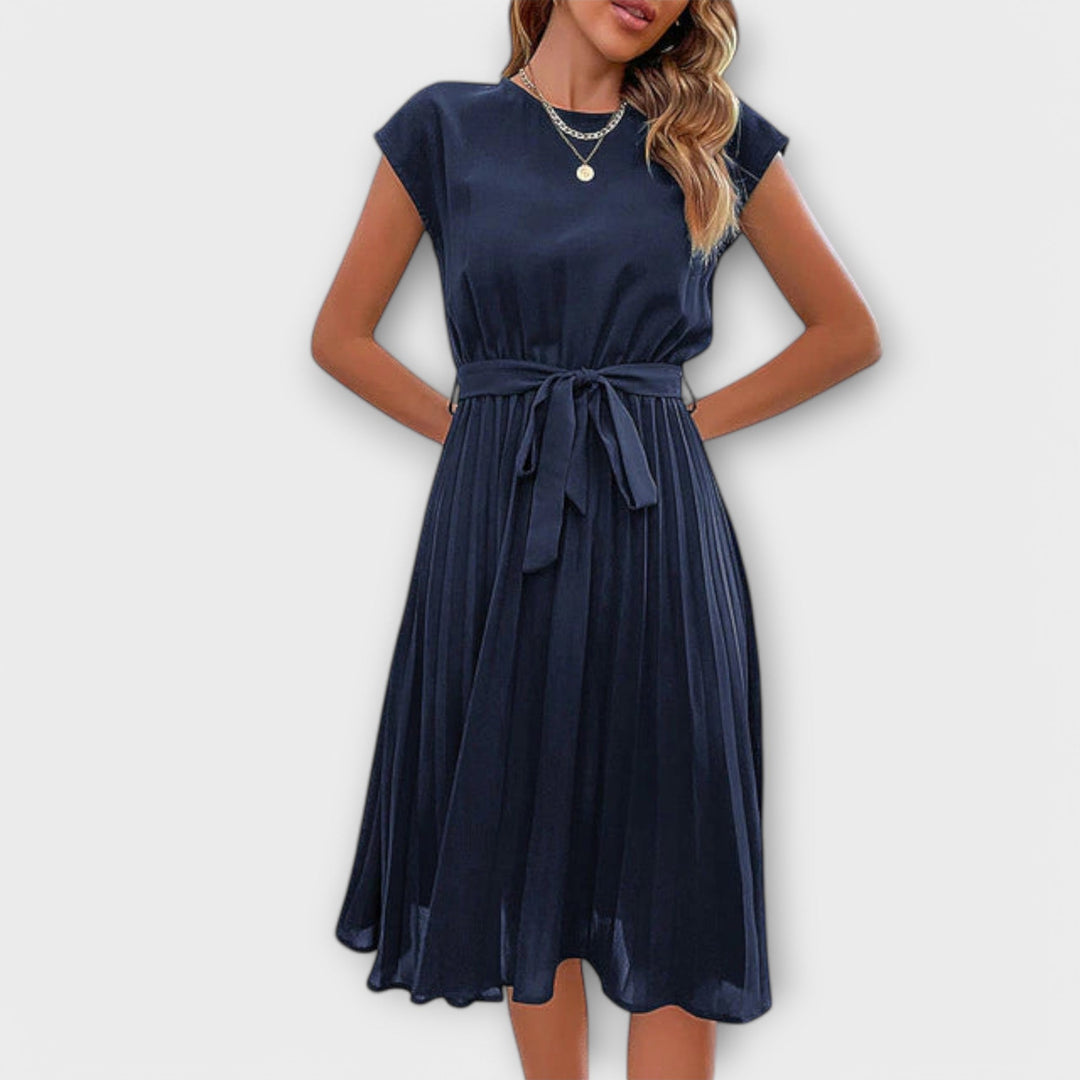 Claire – Short-Sleeved Pleated Casual Mini Dress