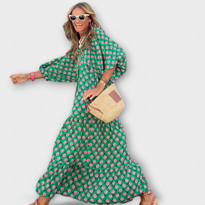 Geometra – Elegant Geometric Print Maxi Dress