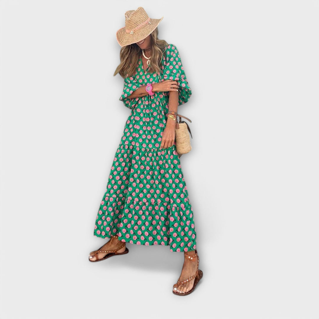 Geometra – Elegant Geometric Print Maxi Dress