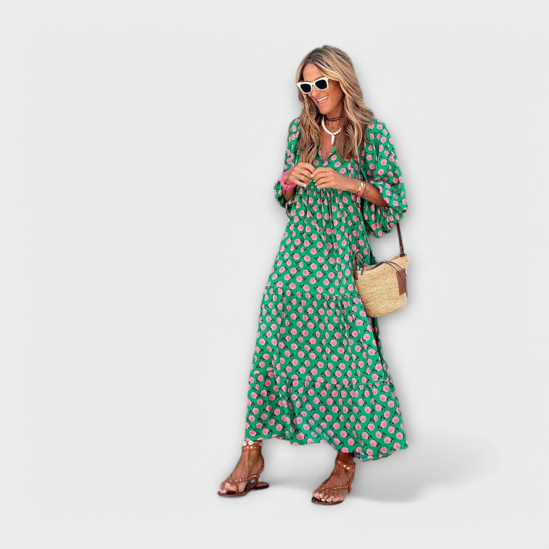 Geometra – Elegant Geometric Print Maxi Dress