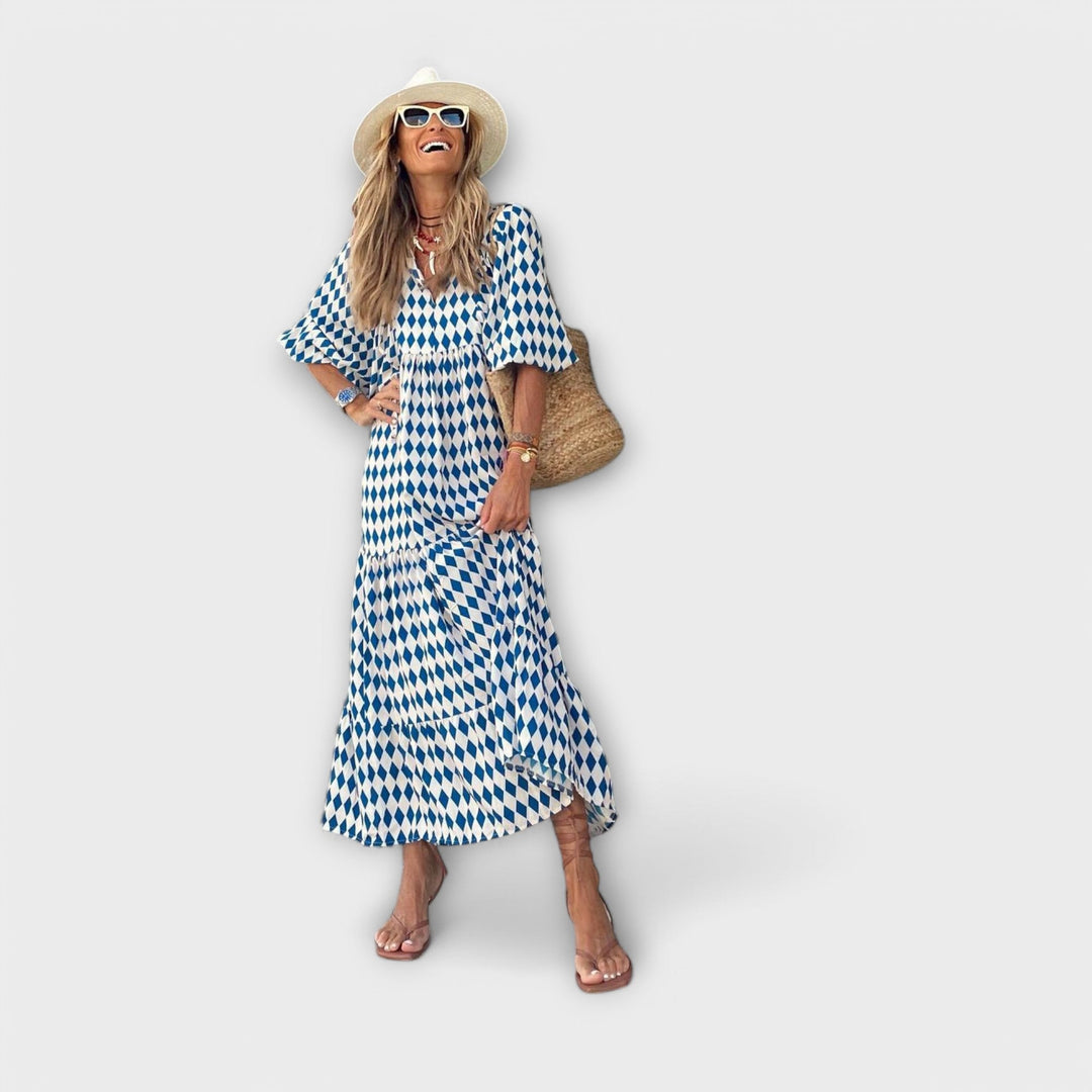 Geometra – Elegant Geometric Print Maxi Dress
