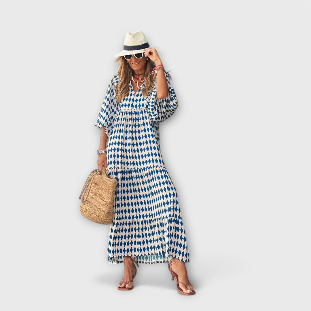 Geometra – Elegant Geometric Print Maxi Dress