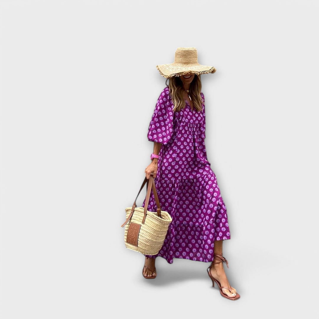 Geometra – Elegant Geometric Print Maxi Dress