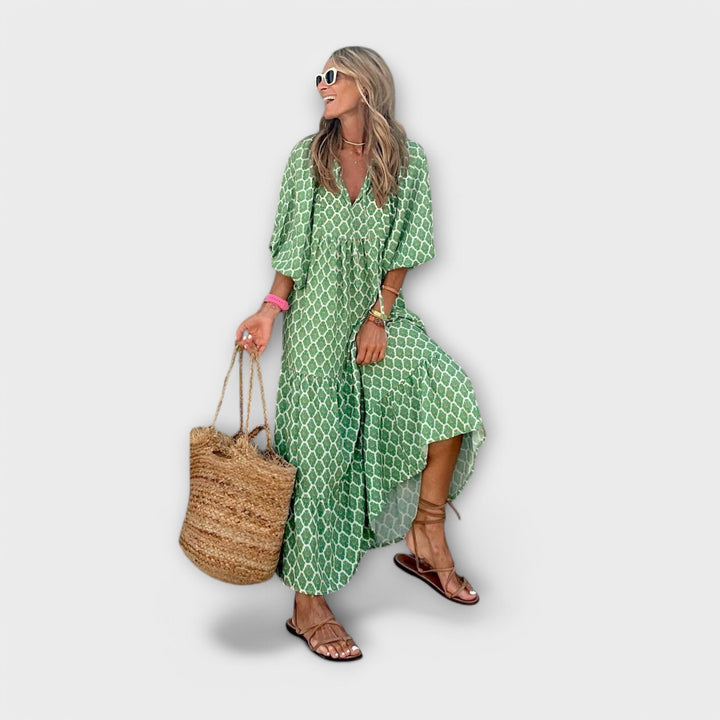 Geometra – Elegant Geometric Print Maxi Dress