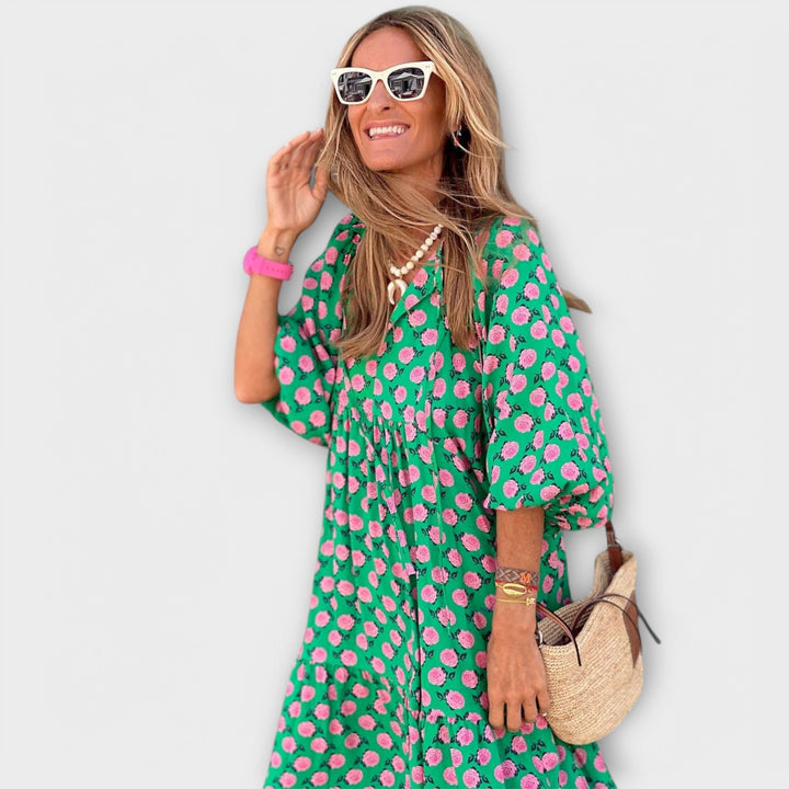 Geometra – Elegant Geometric Print Maxi Dress