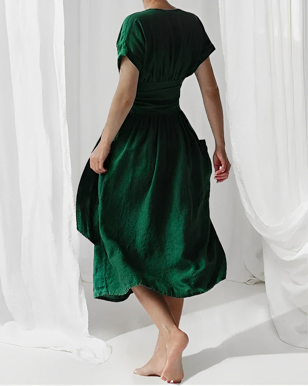 Ilse™ | Elegant Midi Dress with Belt & Side Pockets