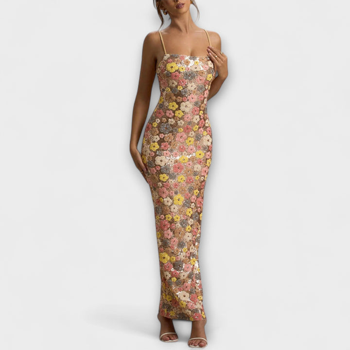 Oakley – Floral Sequin 80s-Inspired Maxi Dress