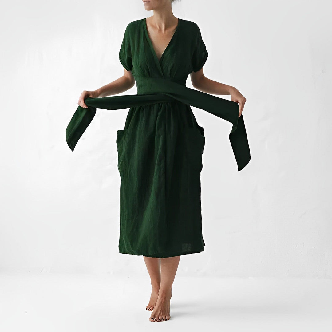Ilse™ | Elegant Midi Dress with Belt & Side Pockets