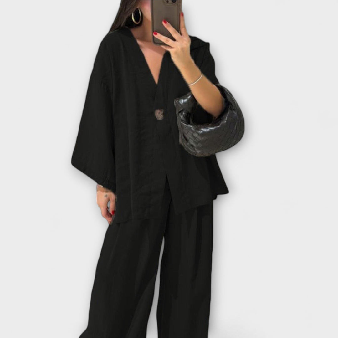 Jacqueline – Casual V-Neck Top & Trouser Duo