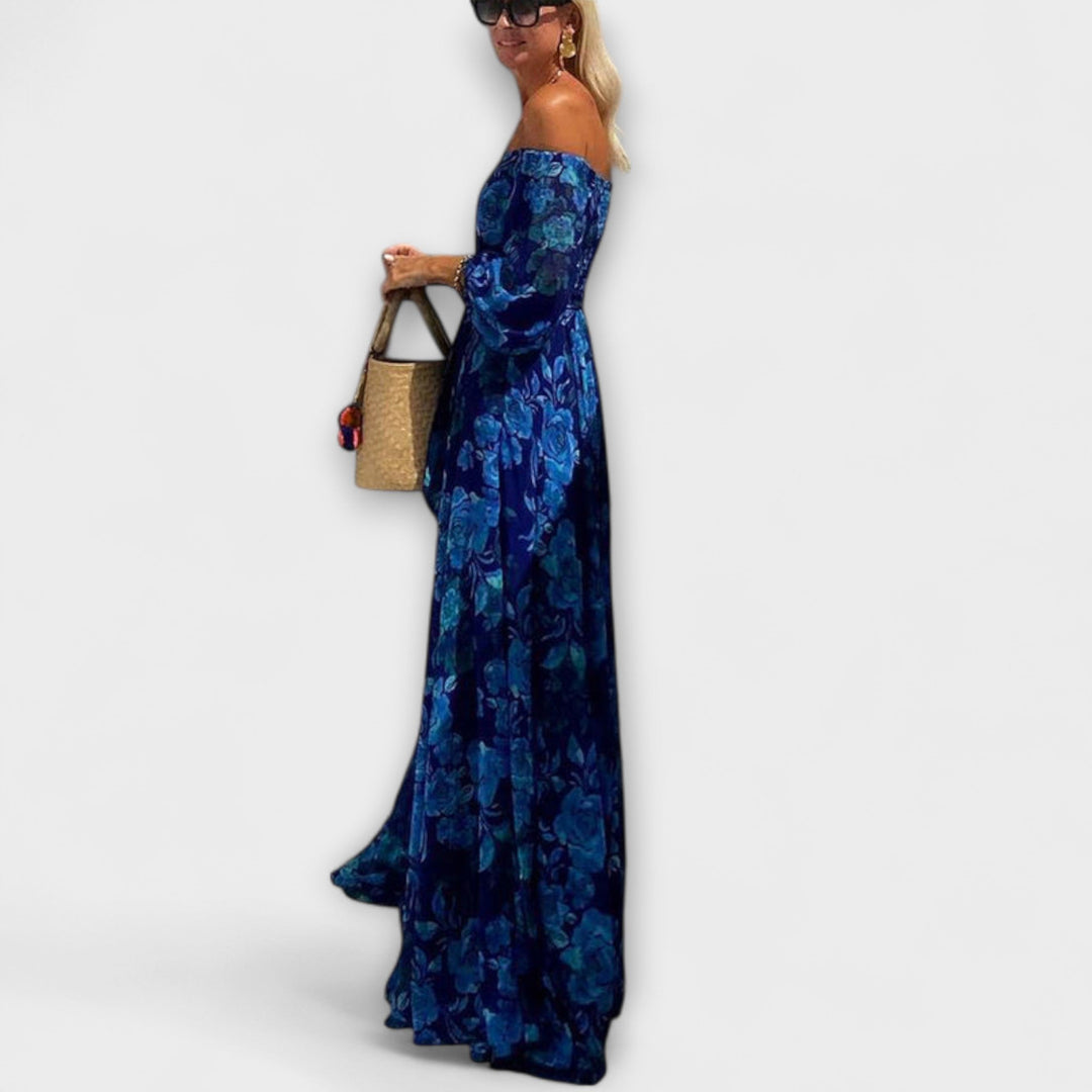 Juniper – Floral Off-Shoulder Smocked Maxi Holiday Dress