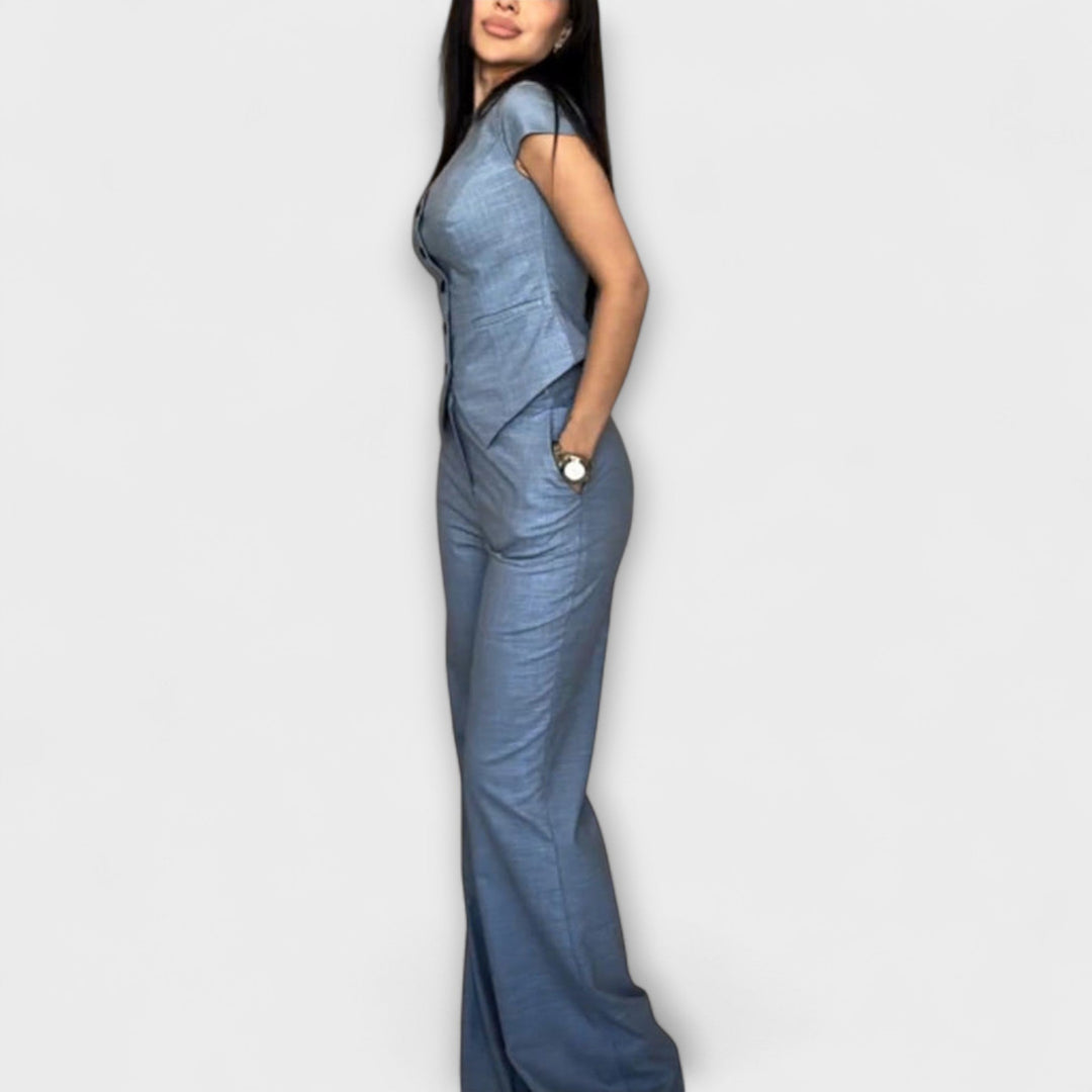 Ivy – Chic V-Neck Top & Trouser Set