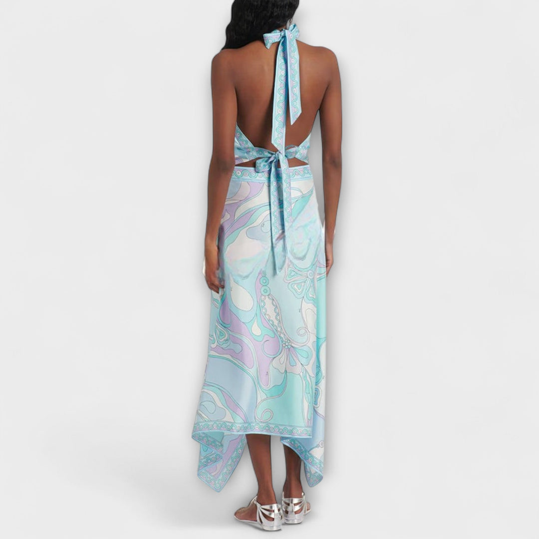 Everly – Halterneck Top & Asymmetric Midi Skirt Set