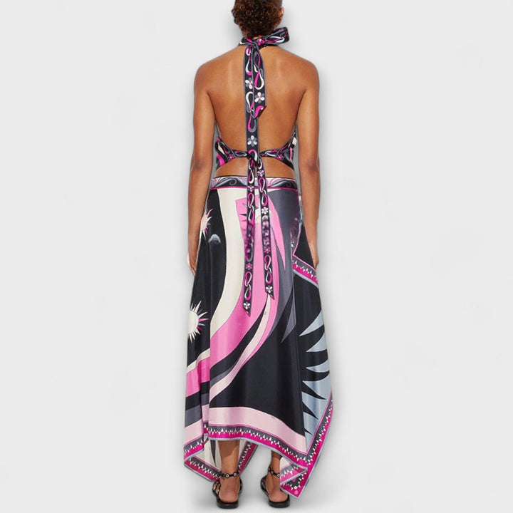 Everly – Halterneck Top & Asymmetric Midi Skirt Set