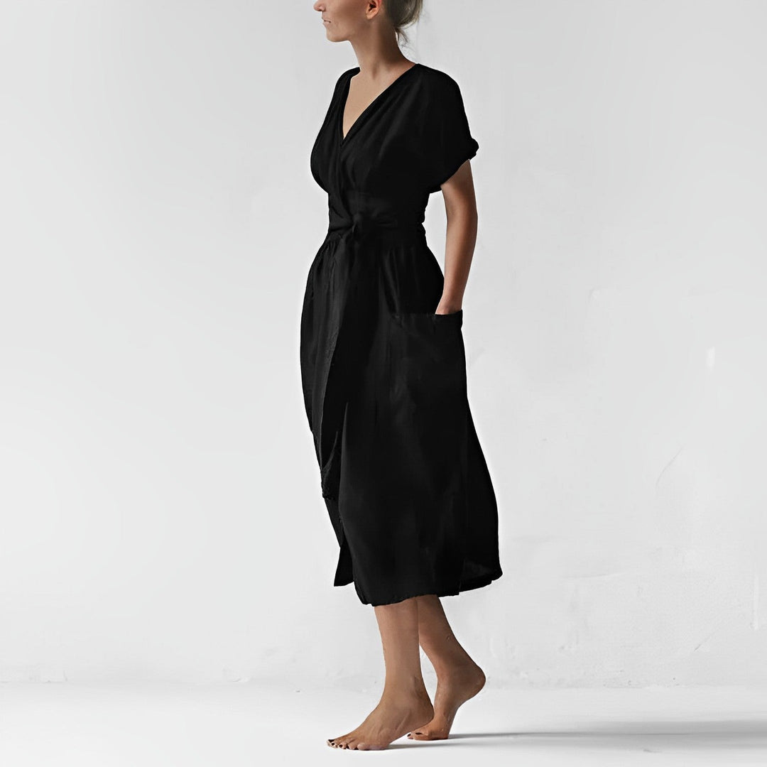 Ilse™ | Elegant Midi Dress with Belt & Side Pockets