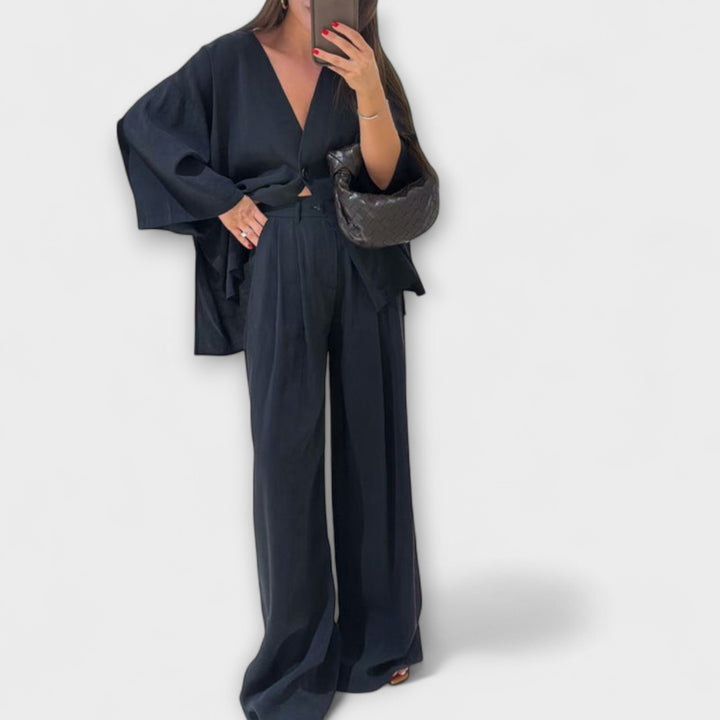 Jacqueline – Casual V-Neck Top & Trouser Duo