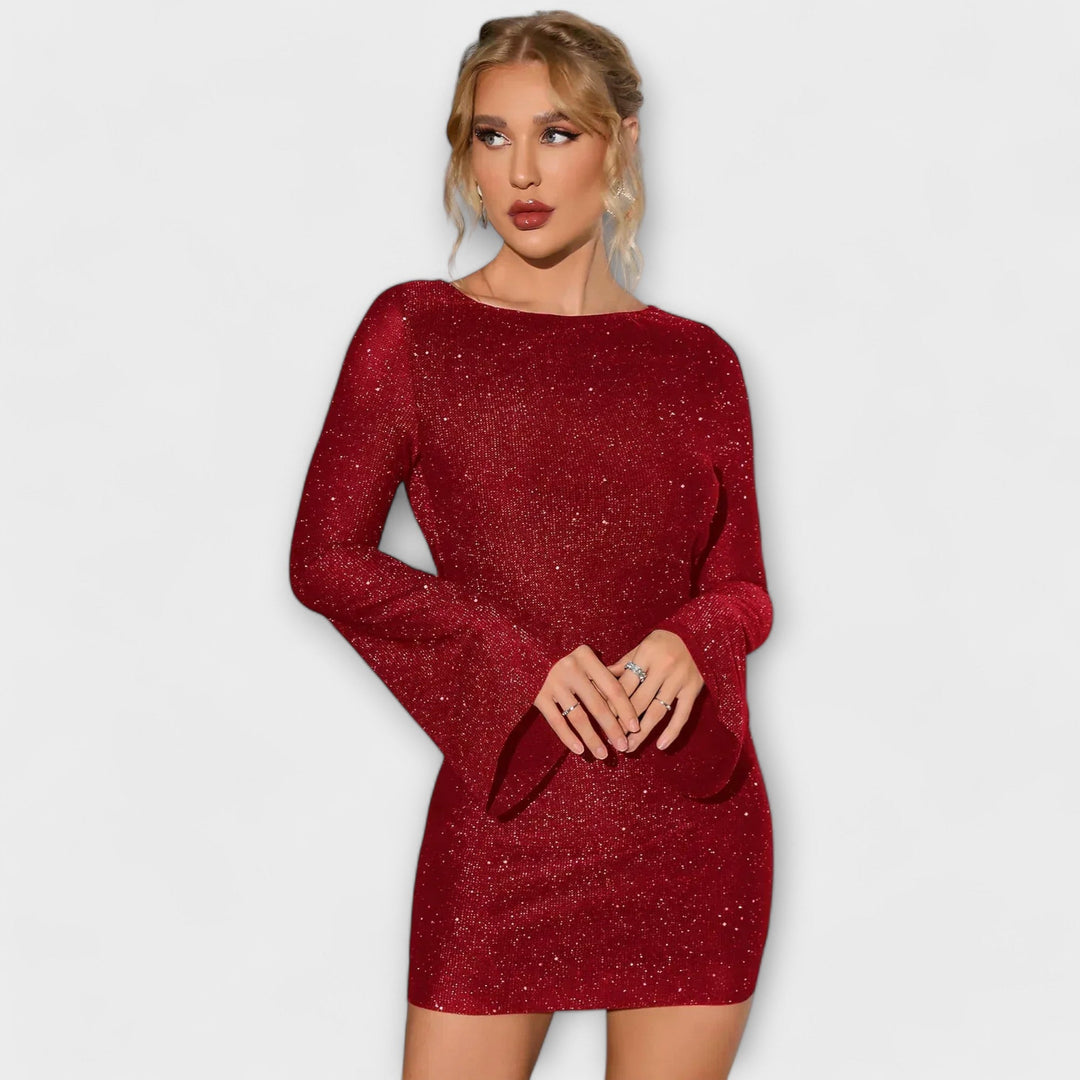 Quirinia | Backless sequin dress with long sleeves