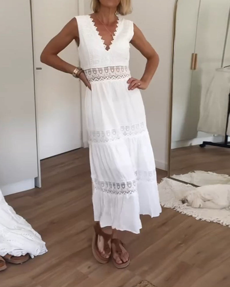 Ninfea | Sleeveless Boho-Style Midi Dress with Lace Details