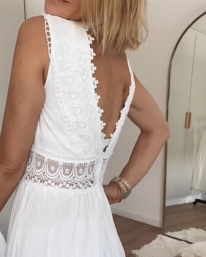 Ninfea | Sleeveless Boho-Style Midi Dress with Lace Details