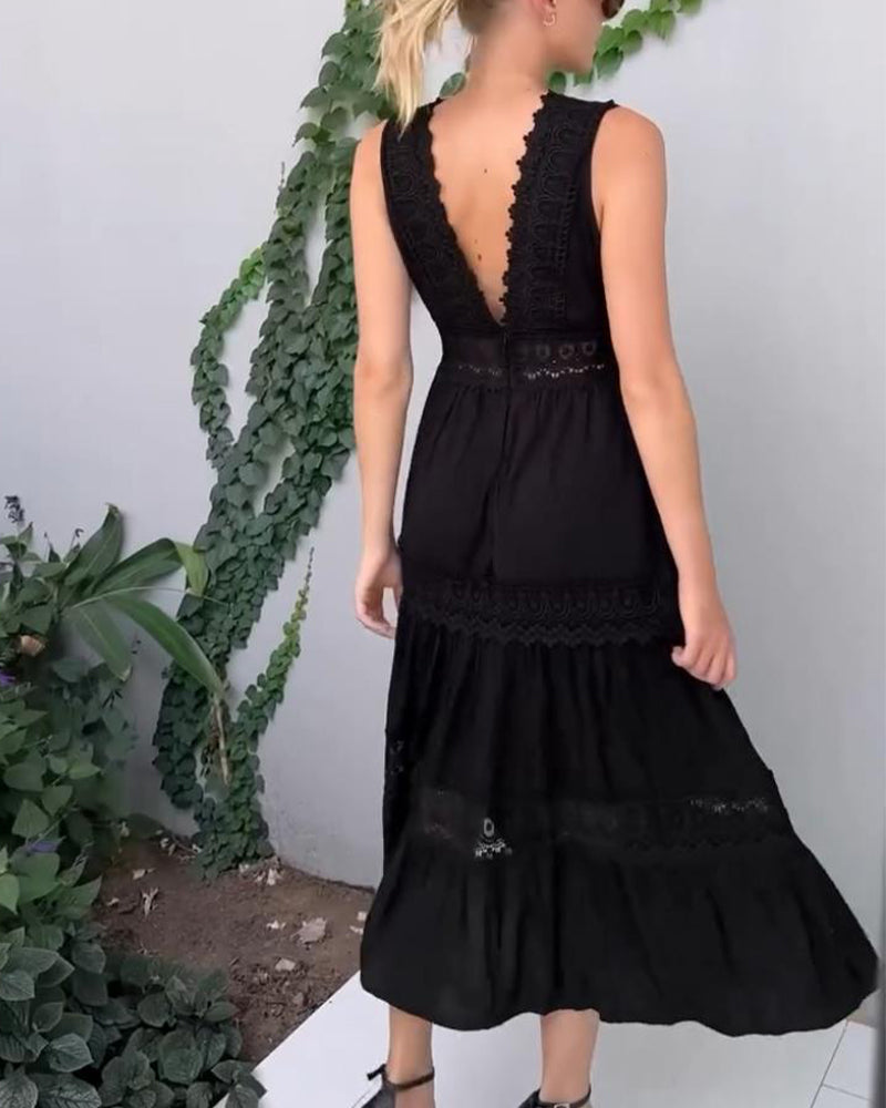 Ninfea | Sleeveless Boho-Style Midi Dress with Lace Details
