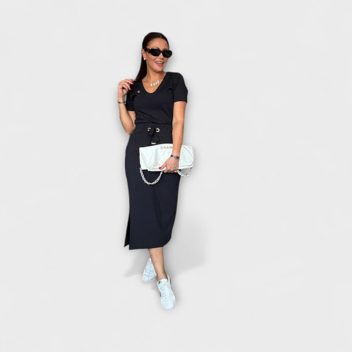 Danielle – V-Neck Top & Skirt Set
