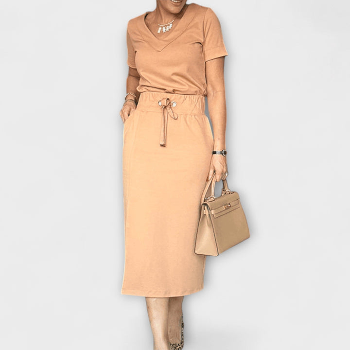 Danielle – V-Neck Top & Skirt Set