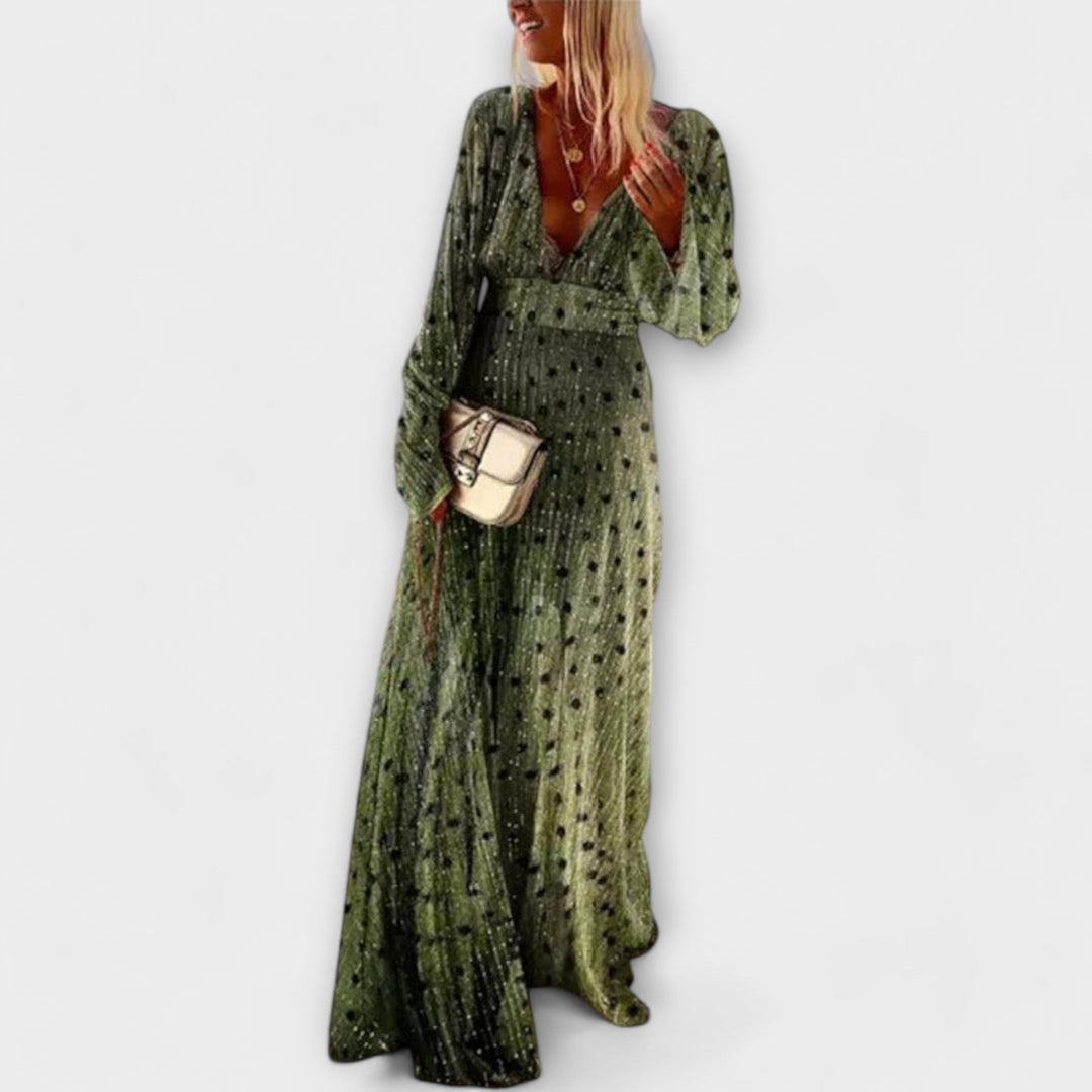 Cariba | Elegant long dress with polka dot print