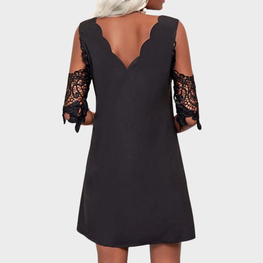 Valérie™ | Scalloped V-Neck Mini Dress with Lace Sleeves