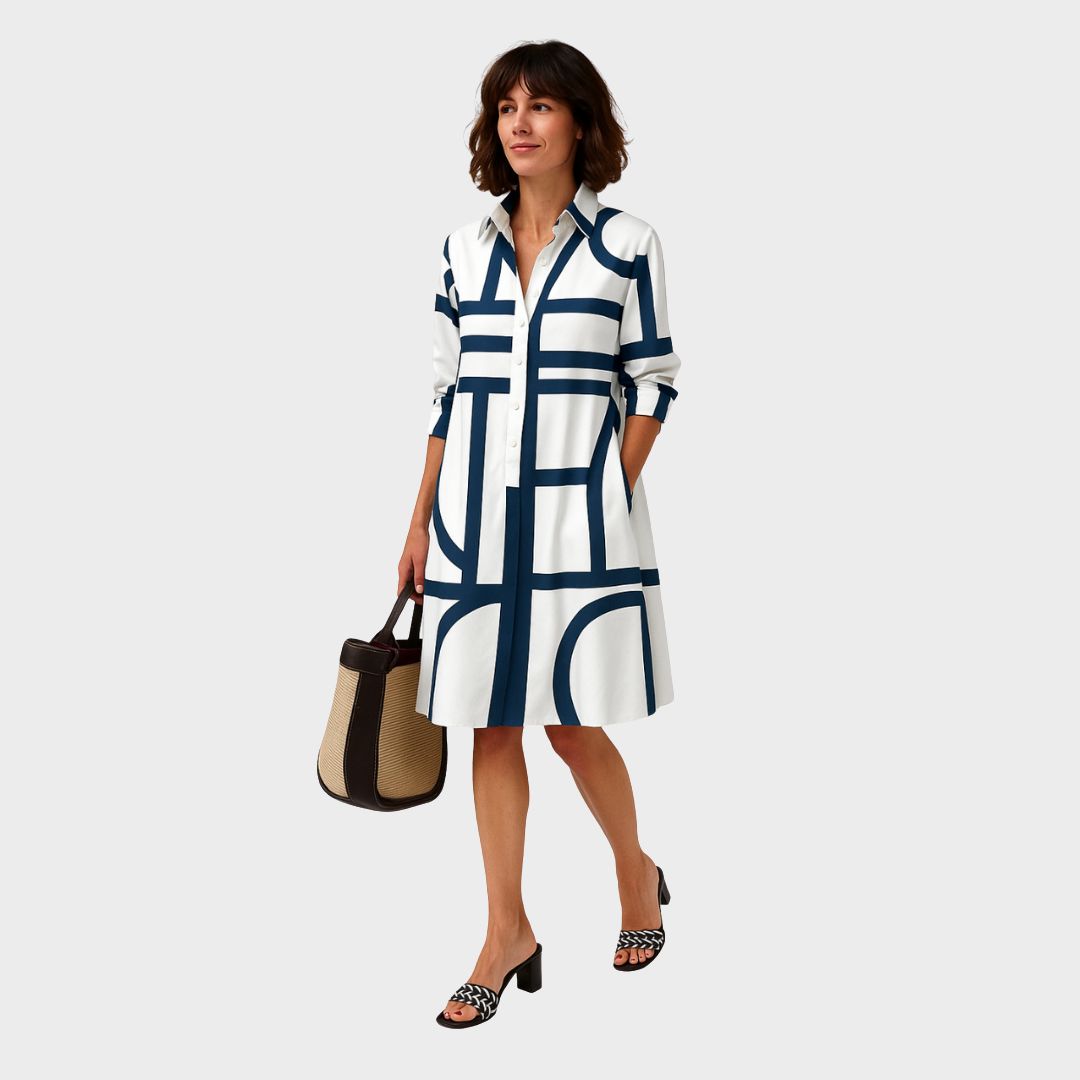 Helen™ | Midi Dress with Geometric Pattern