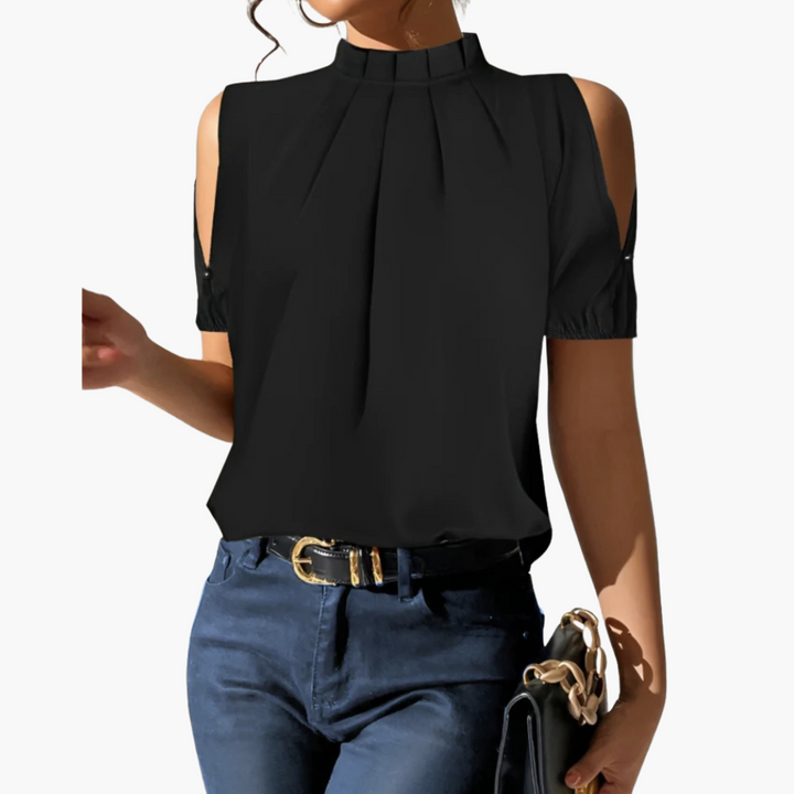 Inge™ | Black Pleated Blouse with Cold Shoulders