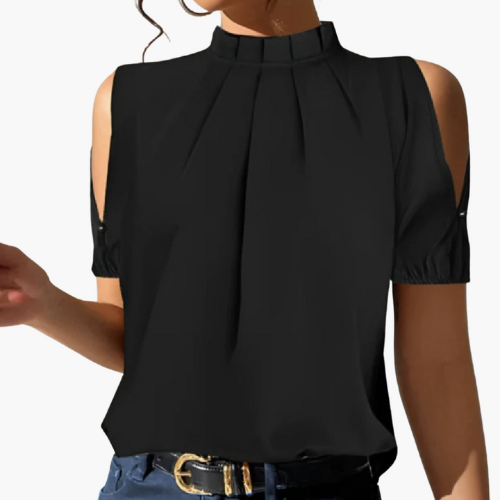 Inge™ | Black Pleated Blouse with Cold Shoulders