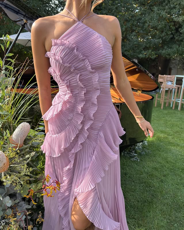 Celeste™ | Ruffled Halterneck Evening Dress
