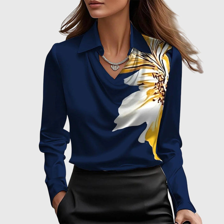 Sylvie | Blouse with Luxurious Sheen and Pleated Neckline