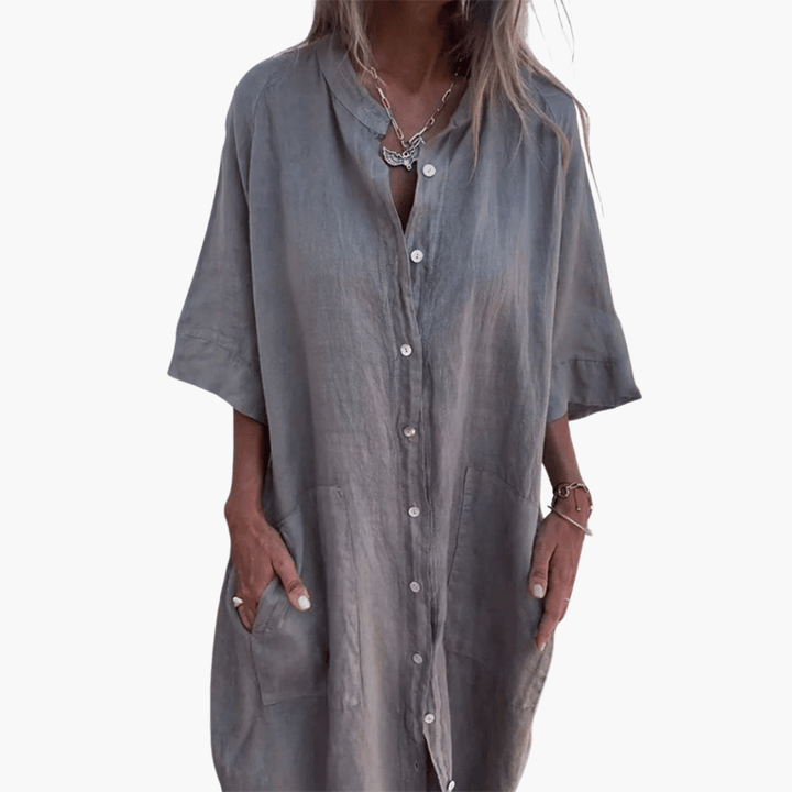Melany™ | Ibiza-Style Loose Knee-Length Shirt Dress
