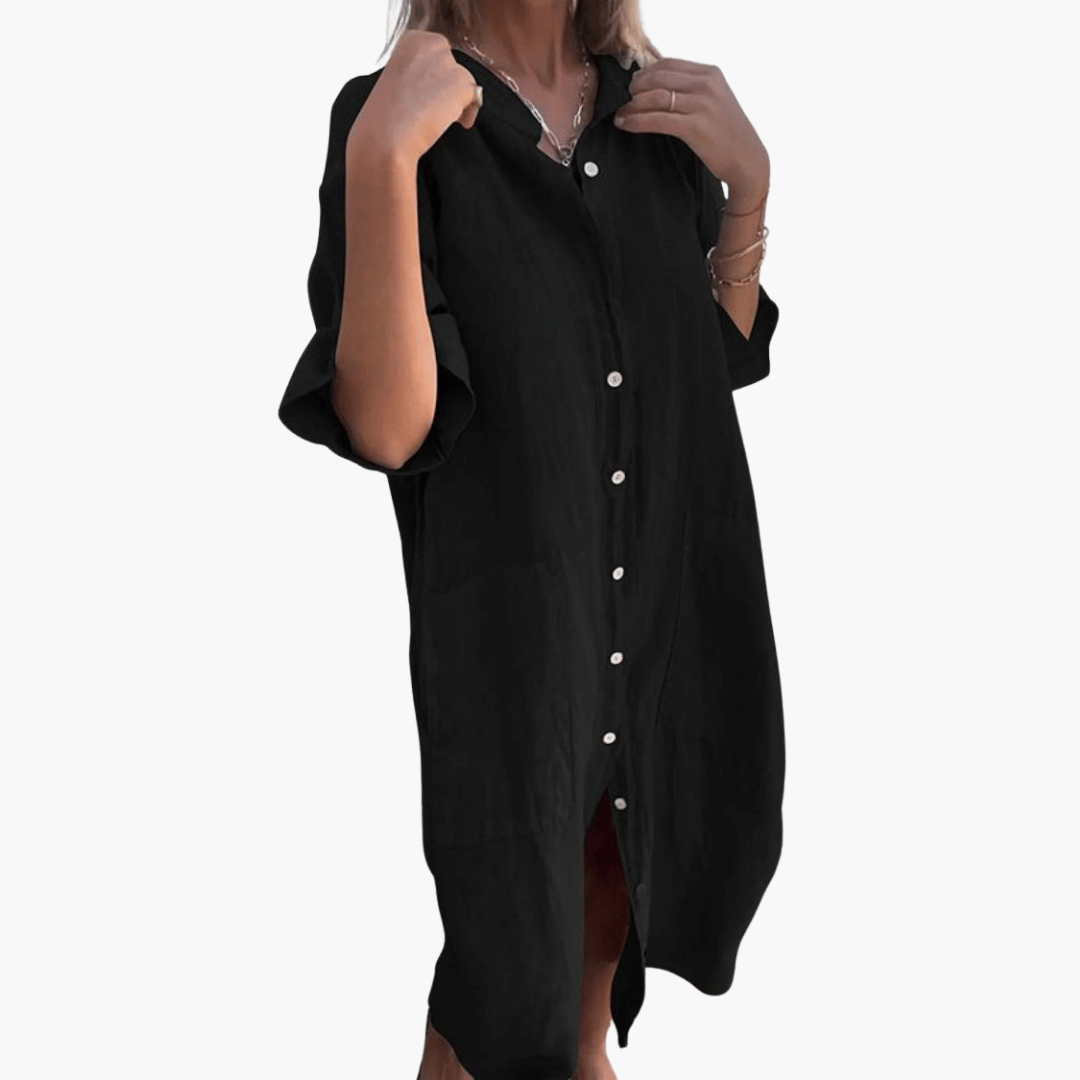 Melany™ | Ibiza-Style Loose Knee-Length Shirt Dress