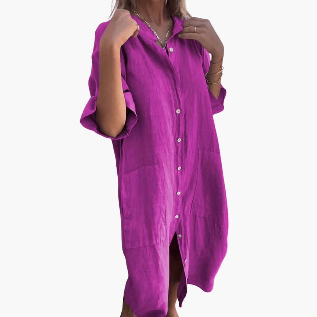 Melany™ | Ibiza-Style Loose Knee-Length Shirt Dress