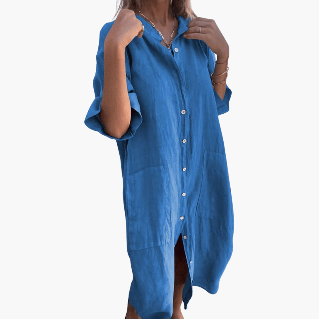Melany™ | Ibiza-Style Loose Knee-Length Shirt Dress