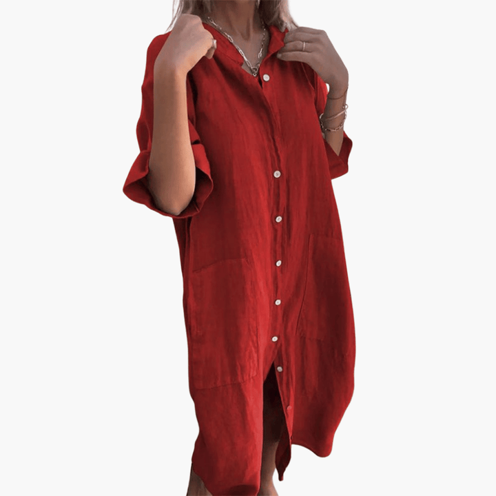 Melany™ | Ibiza-Style Loose Knee-Length Shirt Dress