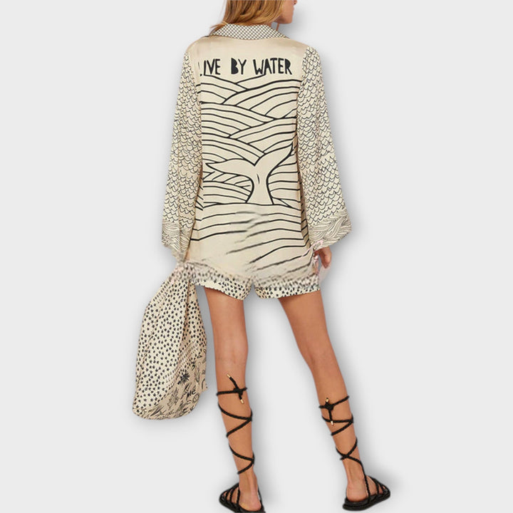 Liv – Waterfall Satin Tassel Shirt & Shorts Co-Ord