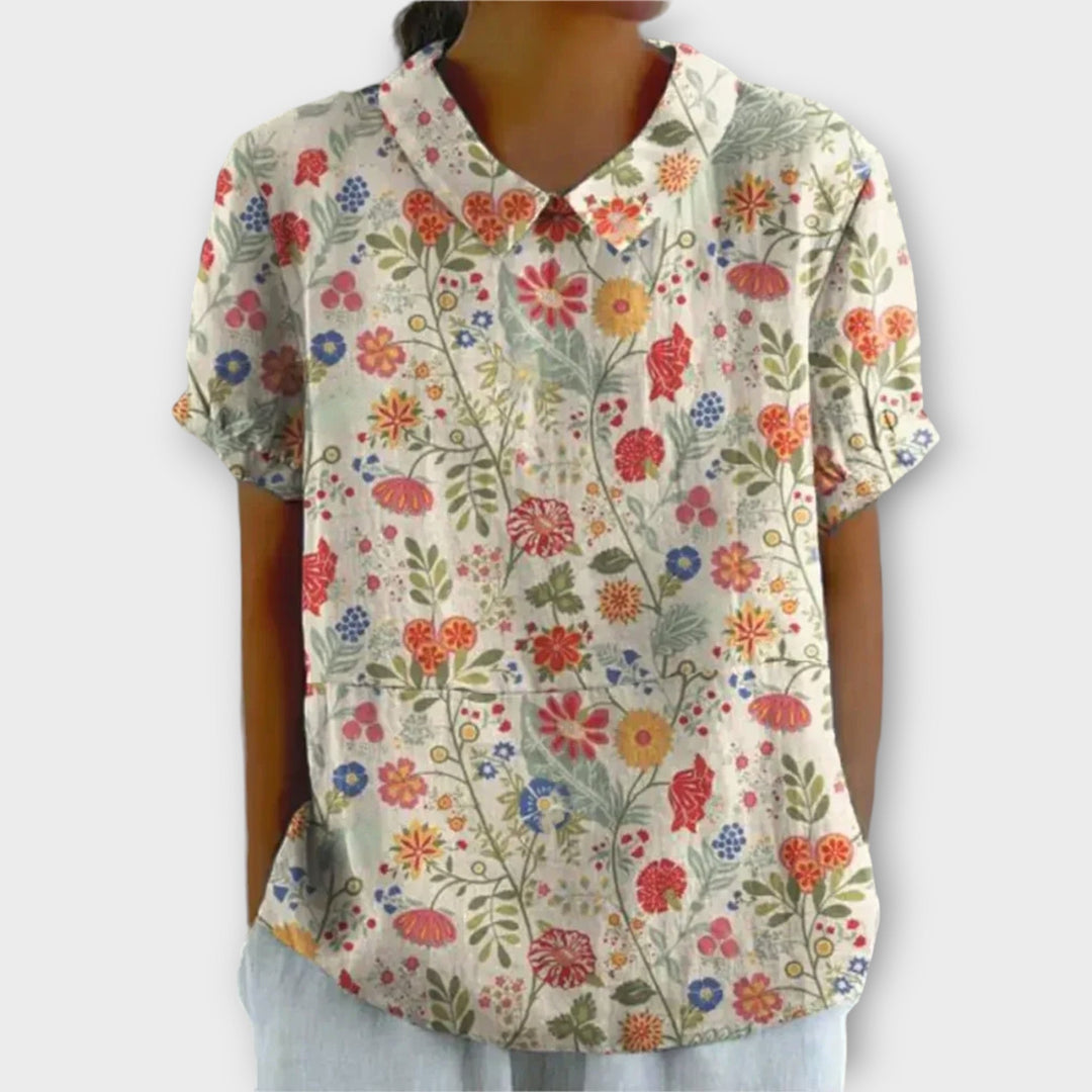 Charlotte™ | Floral Cotton-Linen Blouse